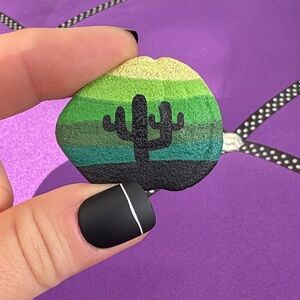 3/$12 Hand Painted Natural Stone - Desert Cactus